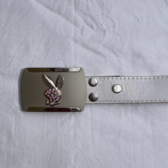 Y2K Leather Rhinestone Logo Playboy Belt - Picture 1 of 5